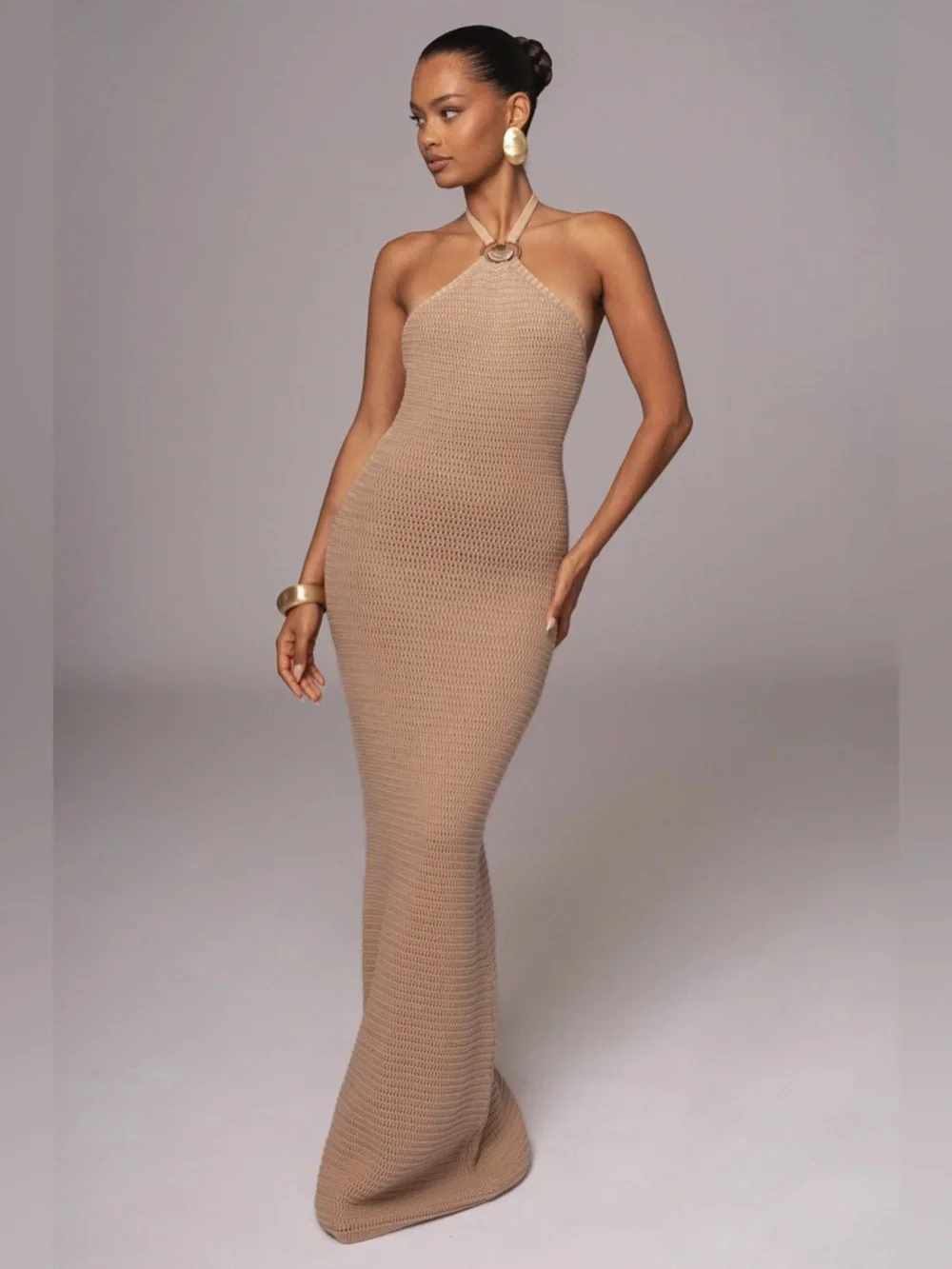 JLUXLABEL Sand Overseas Halter Maxi Dress - Picture 1 of 12